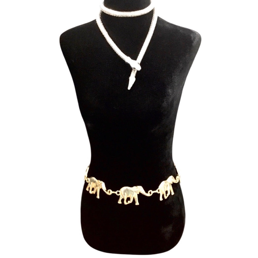 Vintage Anne Klein Gold Tone Metal Elephant Chain Belt